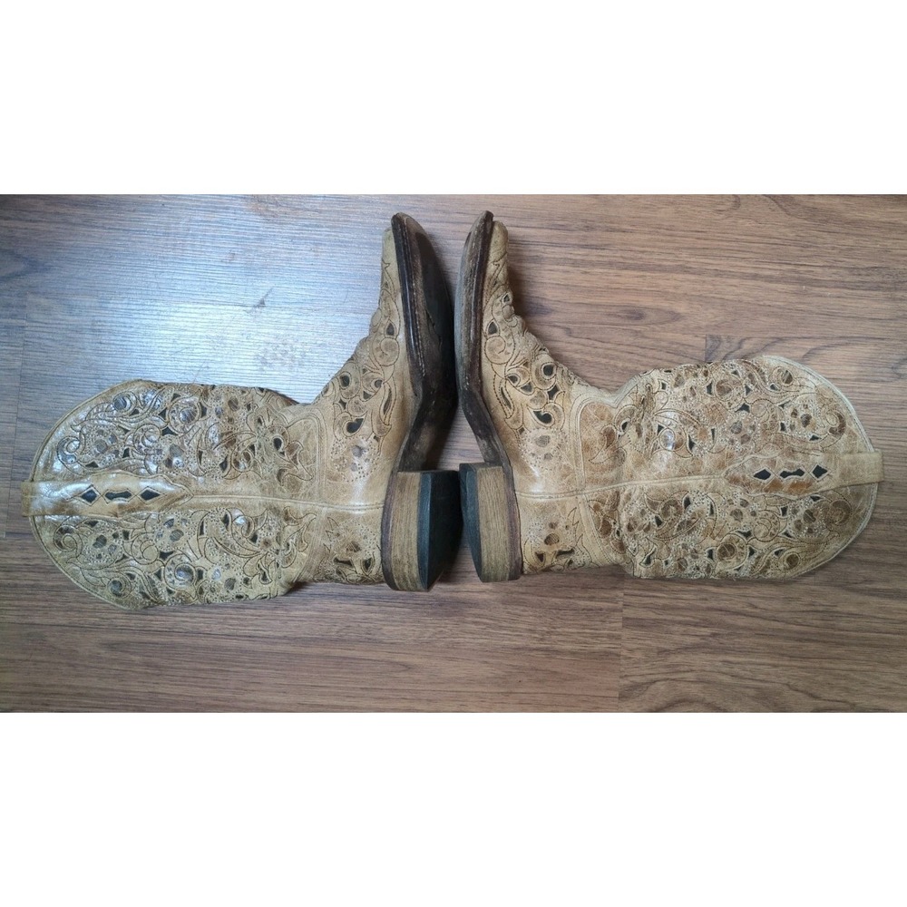 Corral Vintage Antique-ish Saddle Brushed Laser Brown Tan boots Women's Sz 8 M - Picture 10 of 15